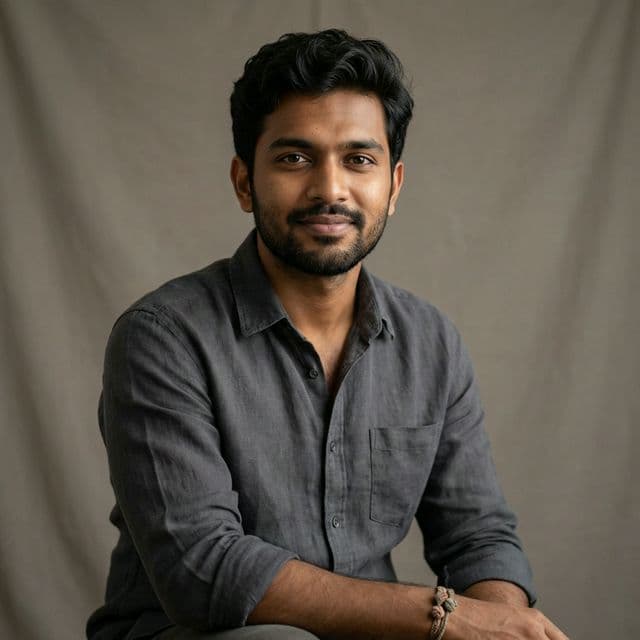 Young adult portrait with calm confidence and neutral background